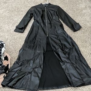 Long fake leather jacket with zipper